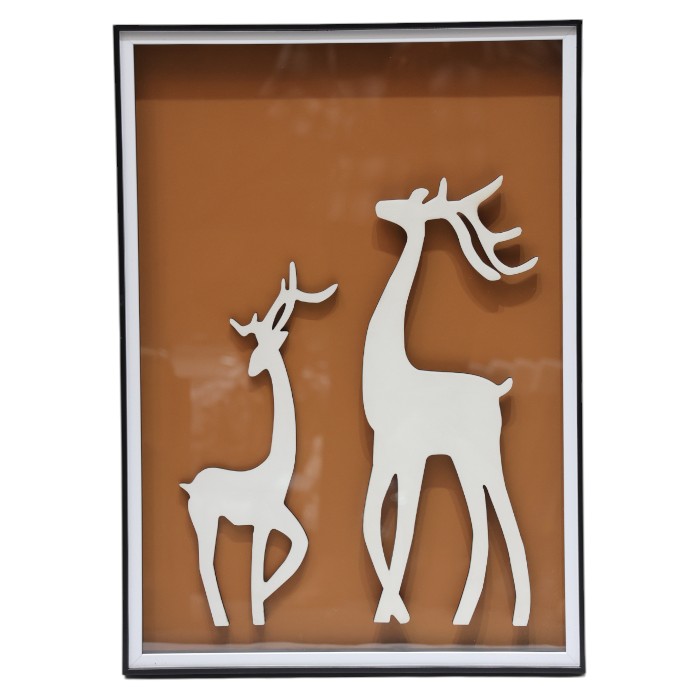 Framed White Deer Silhouette Artwork: Modern Animal Art, 3D Cut-Out Design, Warm Brown Background, Add a Touch of Minimalist Nature.