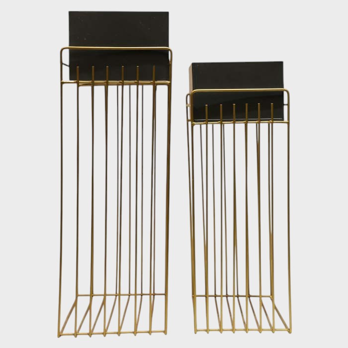 Modern Gold Metal Plant Stands with Black Rectangular Planters