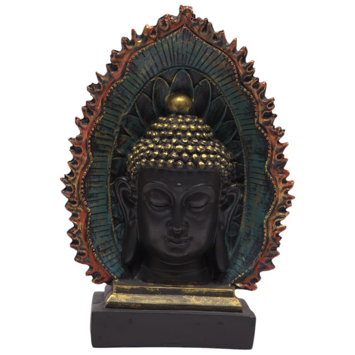 Teal Aura Buddha Head Statue - Rustic Serenity