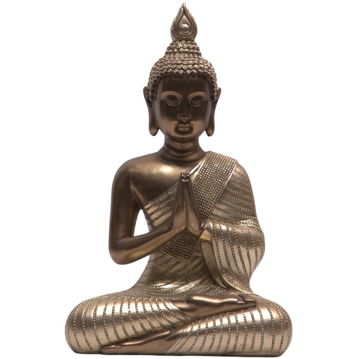 Meditating Buddha Statue with Prayer Hands - Antique Gold Finish