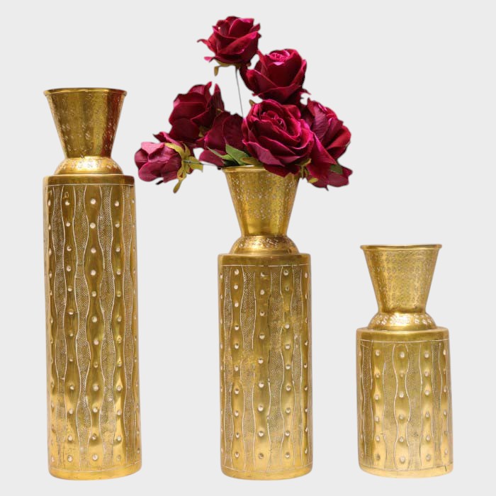 Elegant Gold Embossed Decorative Vases -Varied Height Modern Accents (set of 3)