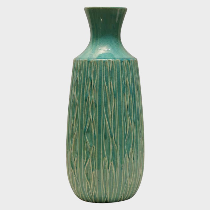Wilhelm Kåge Argenta Style Vase - Teal Glazed Art Deco Accent