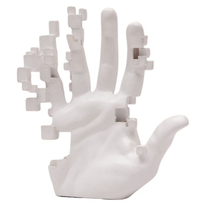 Pixelated Hand Sculpture: Modern Art Decor, Abstract Hand Figurine, Unique Home Accent, Conceptual Design, Add a Contemporary Touch.