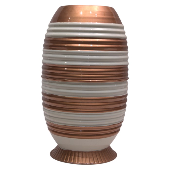 Copper & White Ribbed Vase - Modern Farmhouse Style