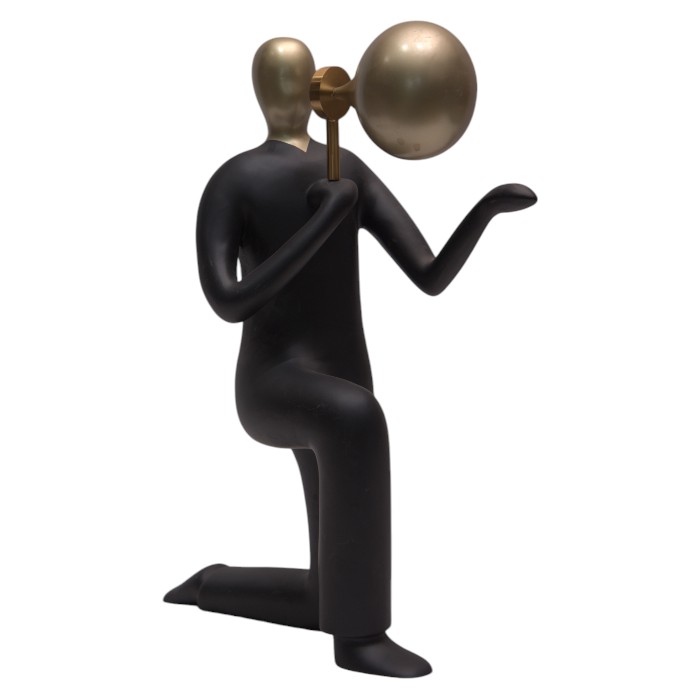 Figurative Sculpture: Kneeling Figure, Spherical Accent, Modern Artistic Statement for Contemporary Interiors.