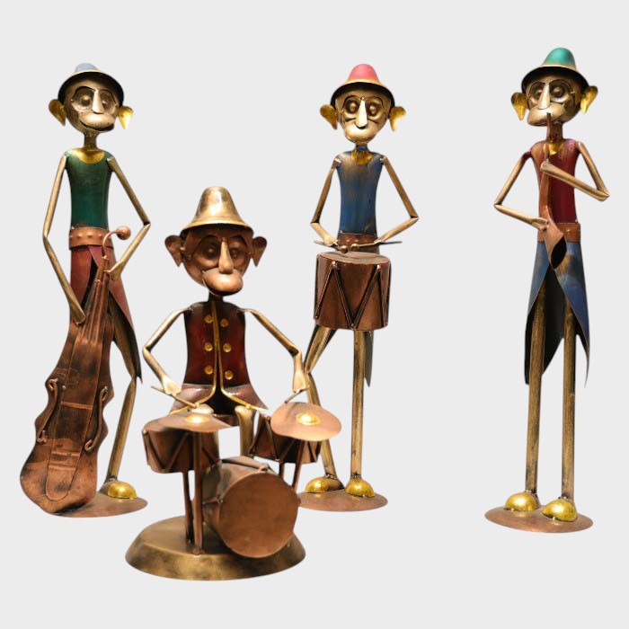 Whimsical Metal Trumpet Player Sculpture - Folk Art Figurine