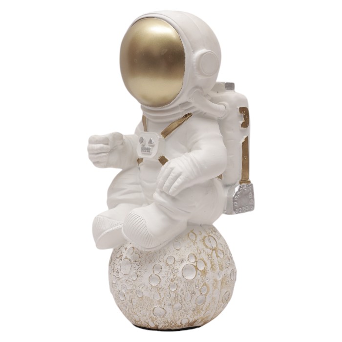 Astronaut on Moon Figurine: Modern Space Decor, Whimsical Home Accent, Detailed Craftsmanship, Add a Touch of Cosmic Charm.