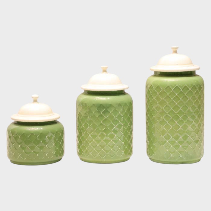 Textured Ceramic Jars with Lids - Decorative Storage Accents (Set of 3)