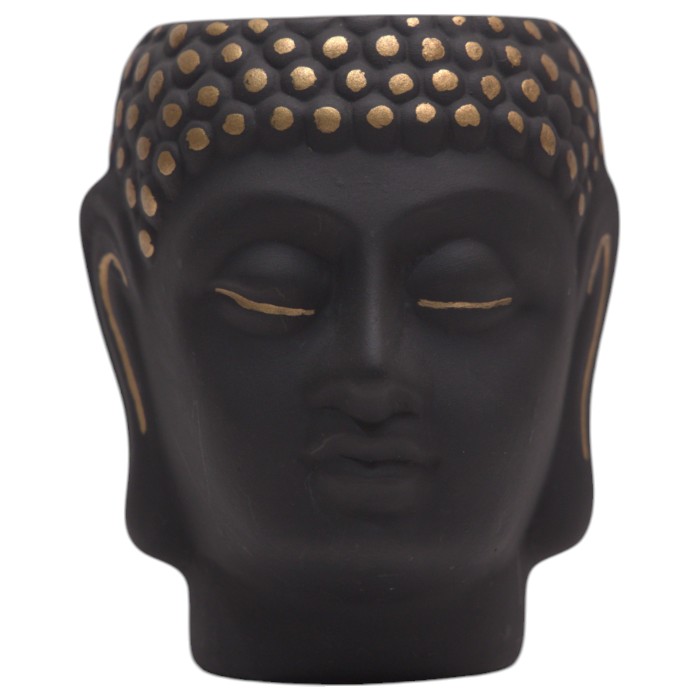 Set of 2 Matte Black Buddha Head Planters with Gold Accents - Zen Home Decor
