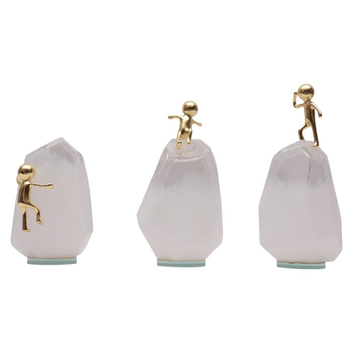 Crystal and Gold Climber Figurines: Modern Sculptural Art, Unique Home Accents, Detailed Miniatures, Add a Touch of Whimsy and Adventure.