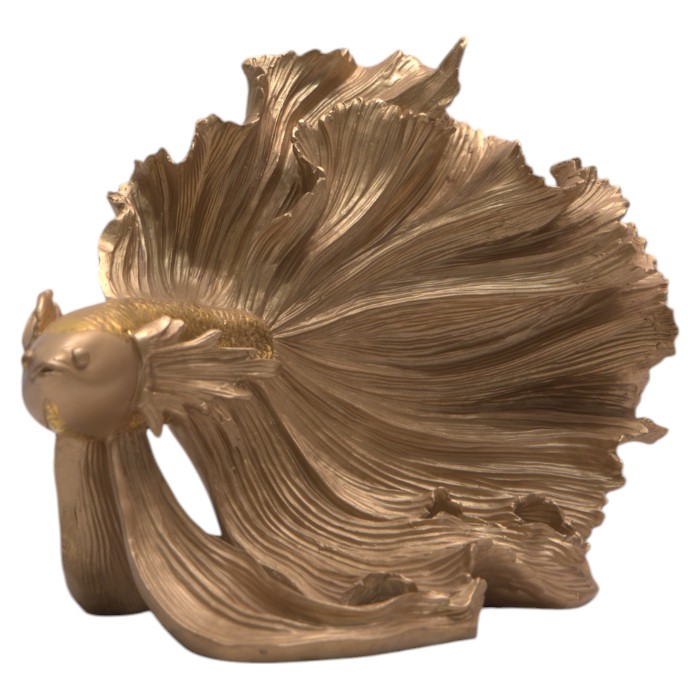 Fish Sculpture: Stylized Fins, Metallic Finish, Decorative Accent for Home or Office.