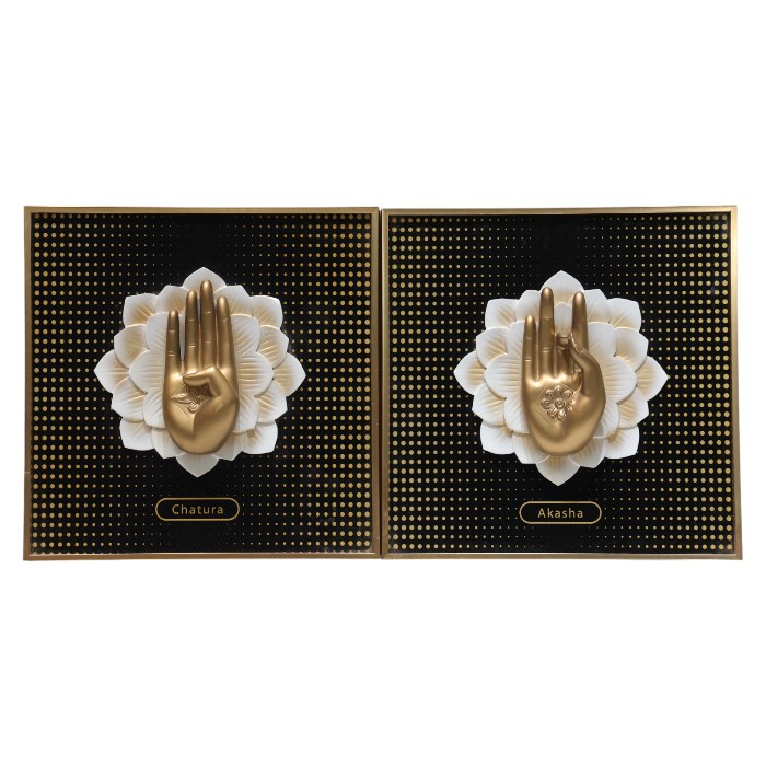 Framed Hand Mudra Artwork : Spiritual Symbol Art, 3D Lotus Design, Gold & Black Decor, Add a Touch of Serenity and Meaning.
