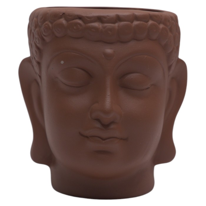 Meditating Buddha Head Planter - Brown Ceramic Zen Decor